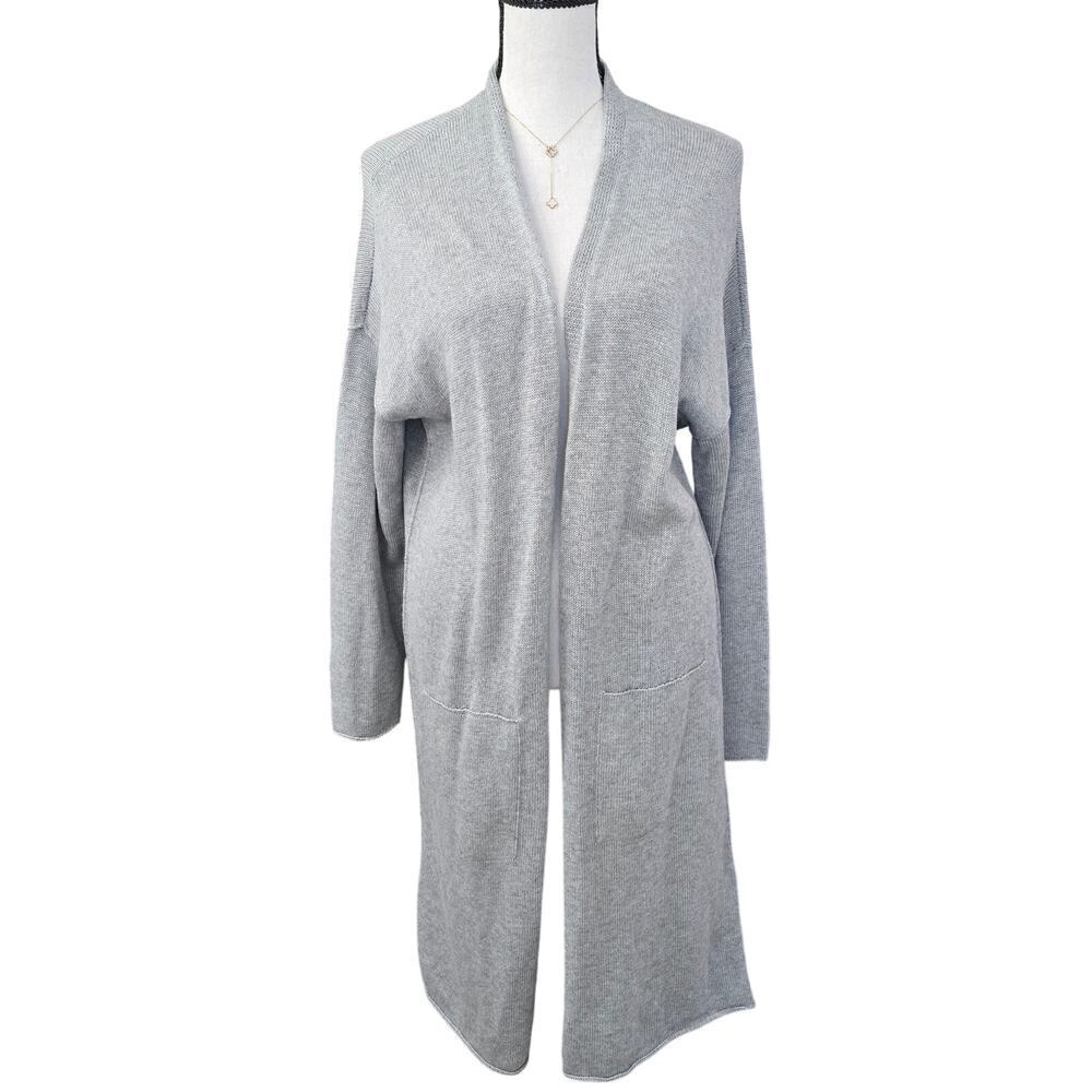 Eileen fisher Peruvian Organic Cotton Gray Long Cardigan L Layering Minimalist - Picture 2 of 11